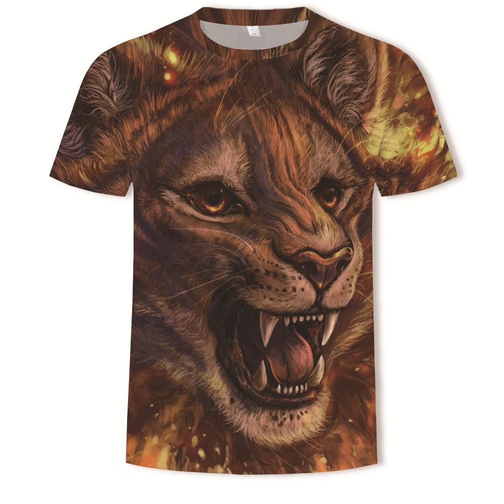 Summer Lion and Tiger 3D Digital Printing Round-neck T-shirt with Short Sleeves - Youth Underwear Shirt