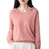 Women's Fashion Long-Sleeved -Colour V-Neck Hooded Knitted Sweater Warm Sweatshirt Knitwear