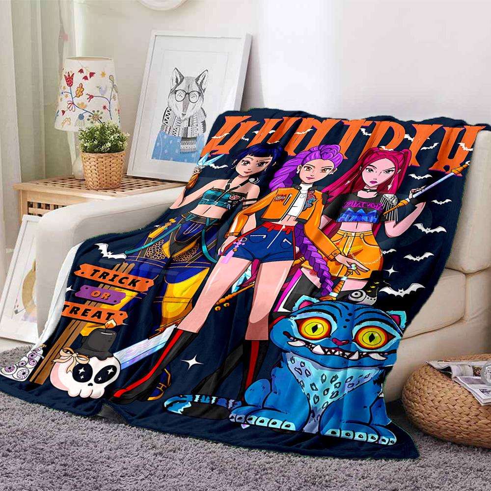 1ks Huntrix, K-pop deka Měkká přehoz pro všechna roční období s živým designem, Ideální pro domov, cestování a dárky, Vhodný na zdřímnutí a kempování