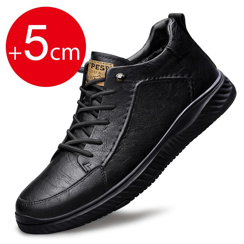 Herrsneakers äkta läder herrstövlar ökade 5 cm snörning sport casual arbetsskor hög topp läder herrankelstövlar