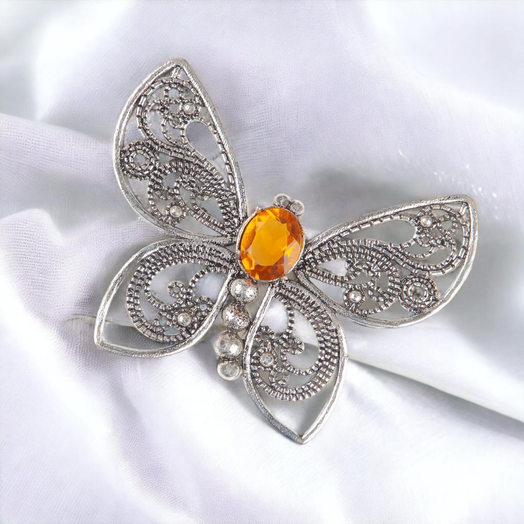 Natural Gemstone Butterfly Pendant, Elegant And Artisan Jewelry 925 Silver 1.66" CP-13