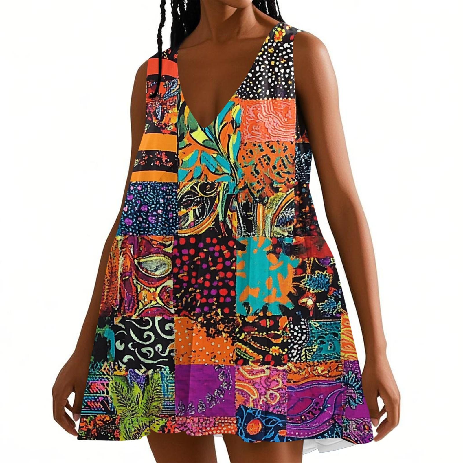 

Женское весенне-летнее повседневное платье без рукавов с V-образным вырезом и цветочным принтом XL шафрановый