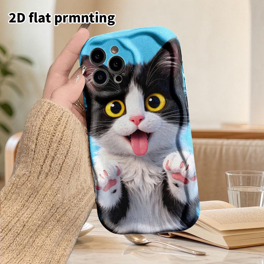Phone Case: 2D Flat Design Suitable for iPhone 18 17 16 15 14 13 Pro Film Protective Case, Couple Style, Black and White Cow Cat, Christmas and Hallow