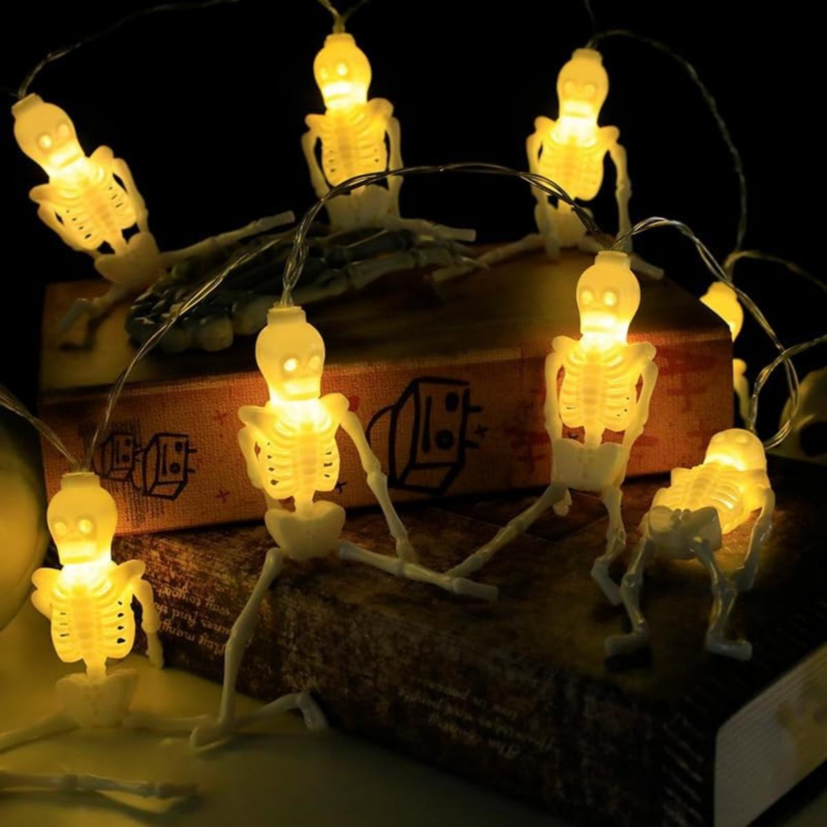 

1pc 10/20LED Halloween Skeleton String Lights Decorative String Lights For Home Garden Haunted House Living Room Decoration 1.5M10LED теплый белый