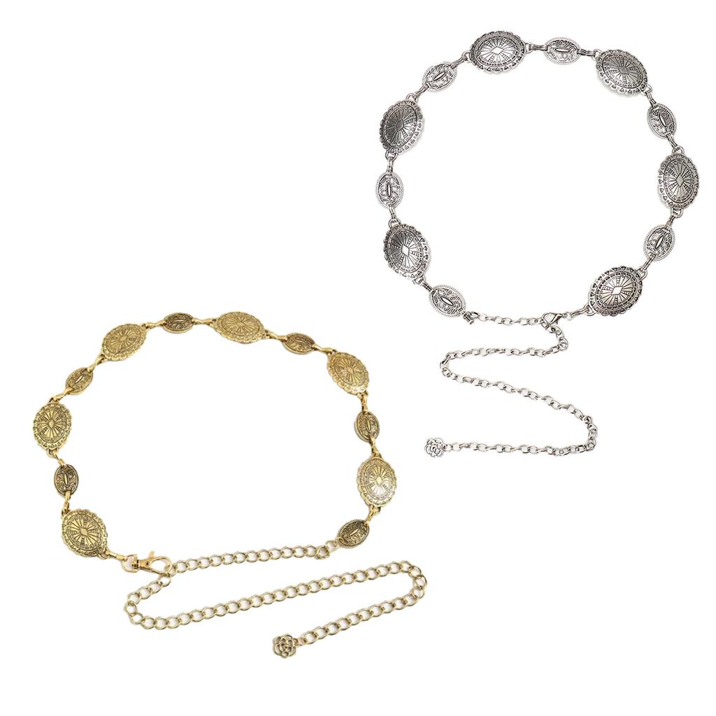 Fashion Vintage Oval Craved Metal Waist Chain for Women Retro Style Exquisite Gold Color Plated Belt Female Body Jewelry Gifts