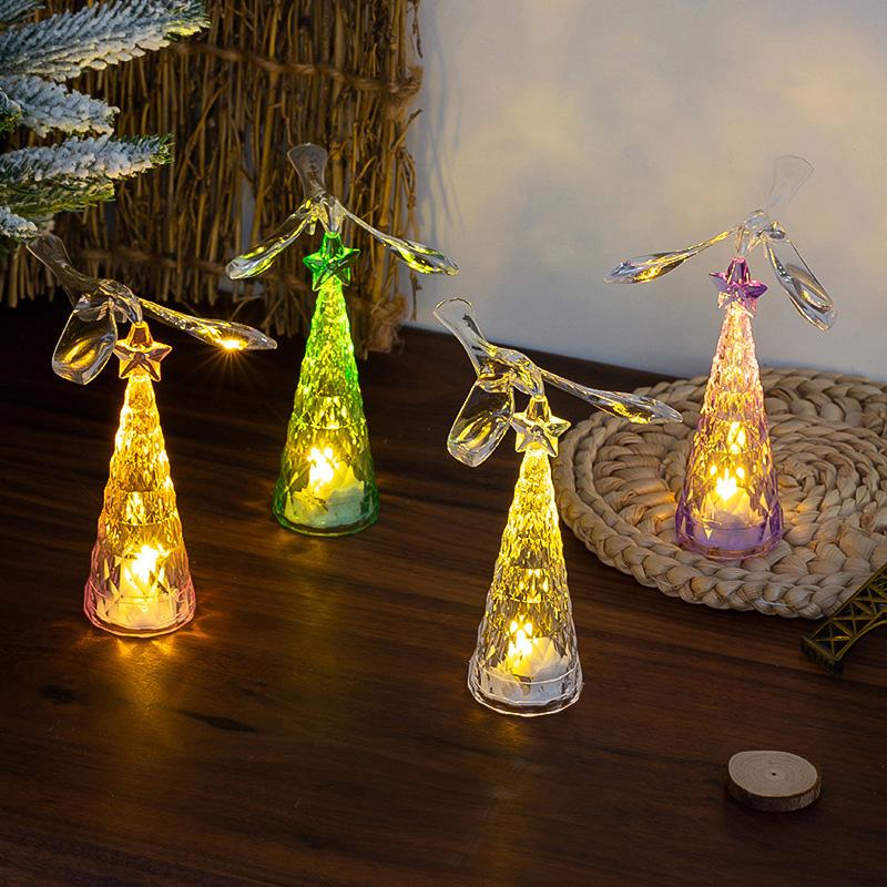 1PC Flying Bird Light LED Rotating Crystal Multicolor Xmas Tree Desktop Ornament Christmas Gift