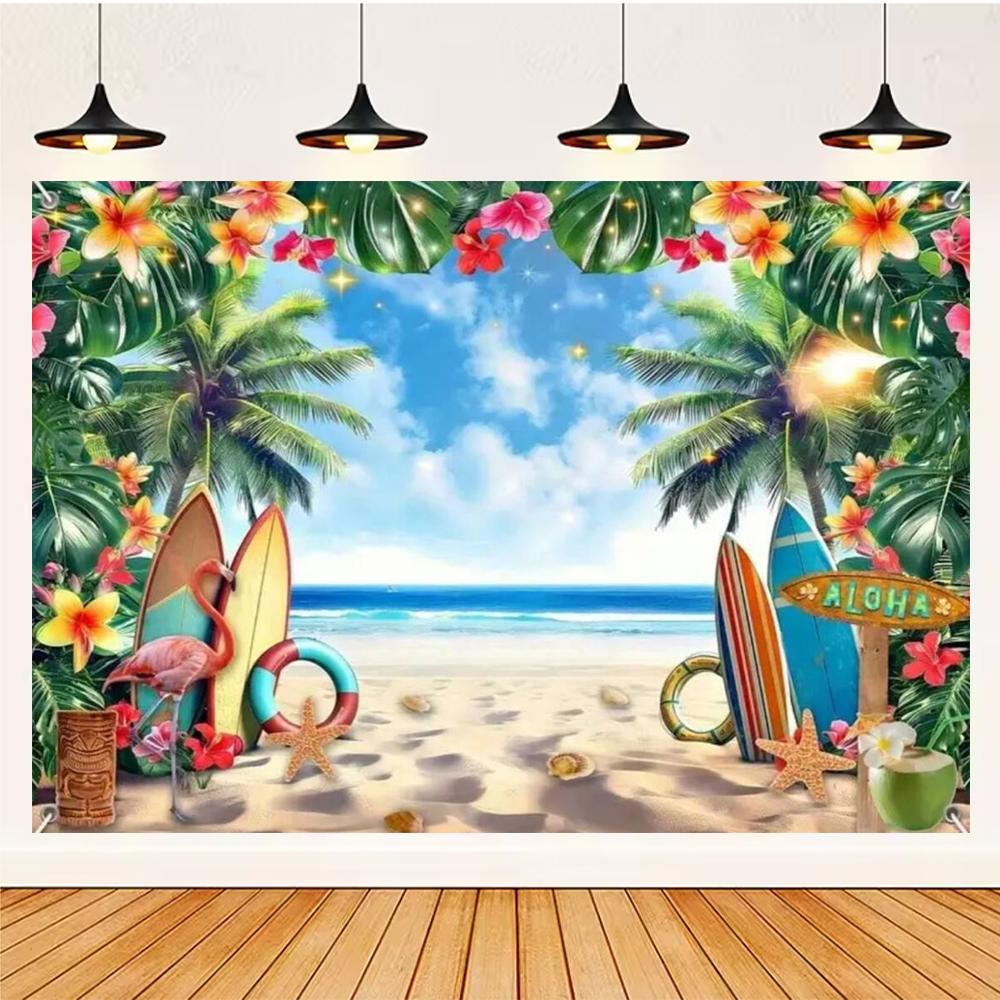 Summer Hawaii Party Supplies Background Banner Decoration Aloha Coconut Tree Surfboard Baby Shower Backdrop Photography Props