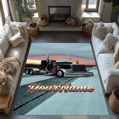 Peterbilt Heavy Trucks Personalized Text Floor Rug Office Rug Perfect for Entryway Foyer Kitchen Hallway Anti-slip Rug Anime Office Decor