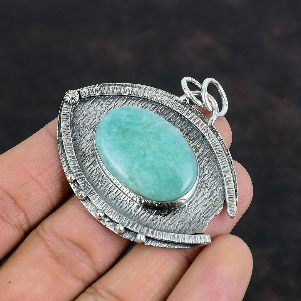 Amazonite Gemstone Pendant Elegant Jewelry 925 Sterling Silver Pendant Handmade Pendant Amazonite Jewelry Ethnic Style Pendant Gifts For Her