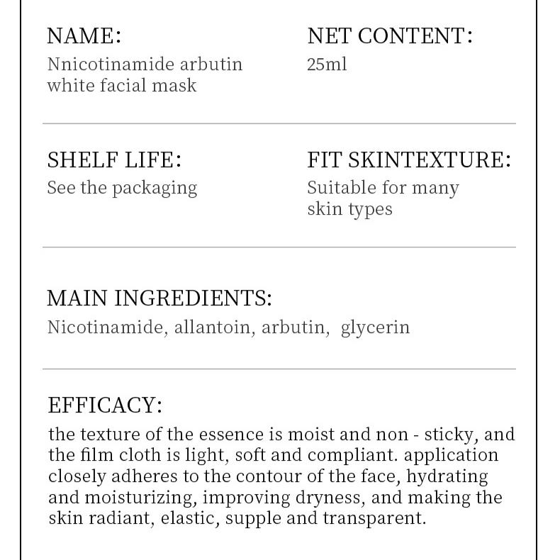 Whitening Mask 25g Niacinamide Arbutin Hydrating Moisturizing Tablets