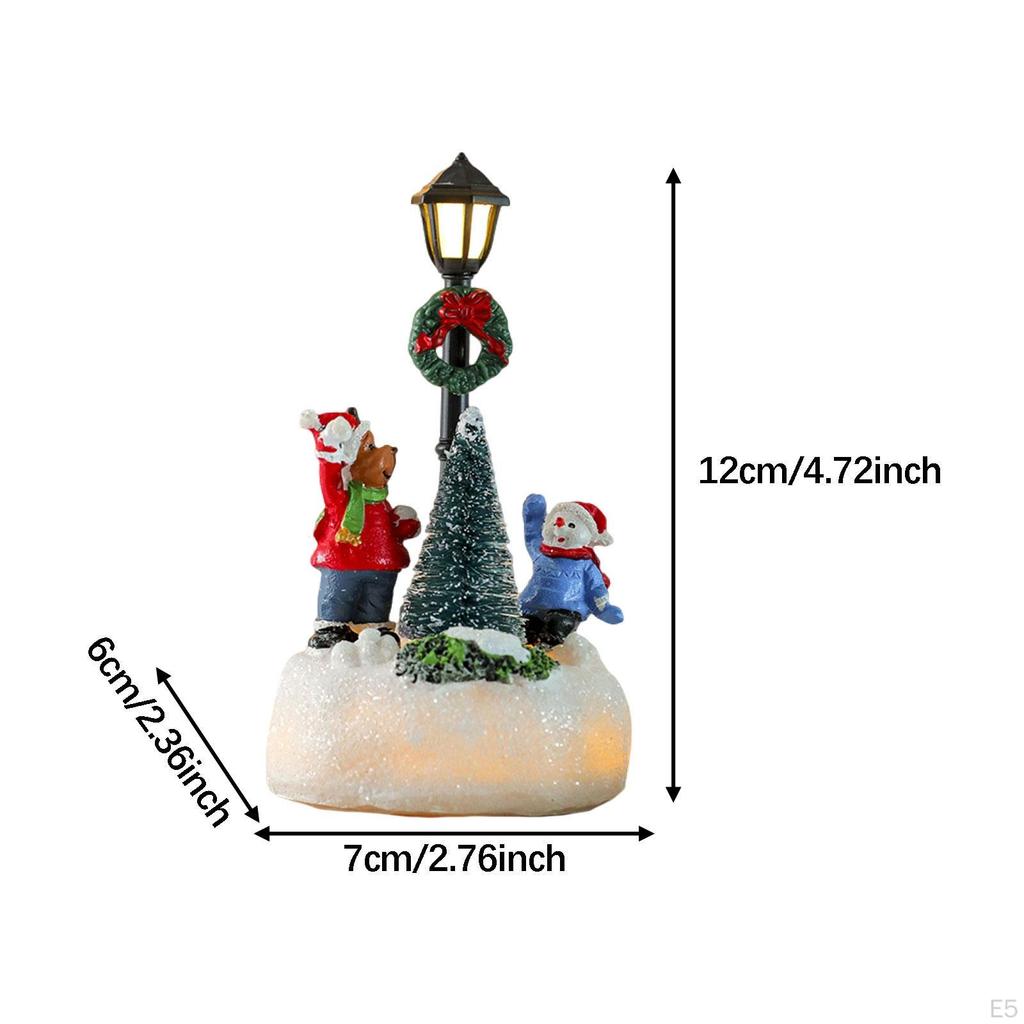 Christmas Village Scene Lamp Post Figurine Decorative Statues Xmas Accessories Lighted