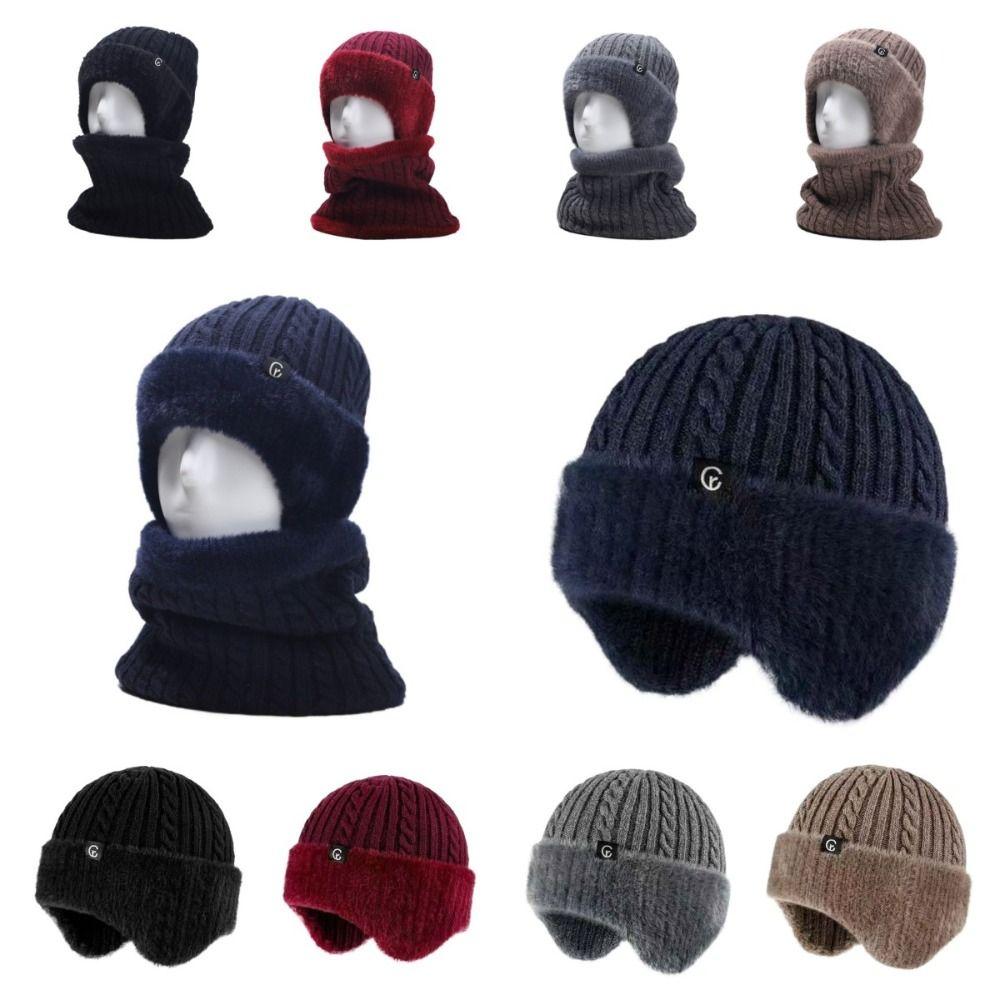 Fleece Scarf and Hat Set Soft Knitted Scarf Balaclava Hat Hooded Thermal Cap  Keep Warm