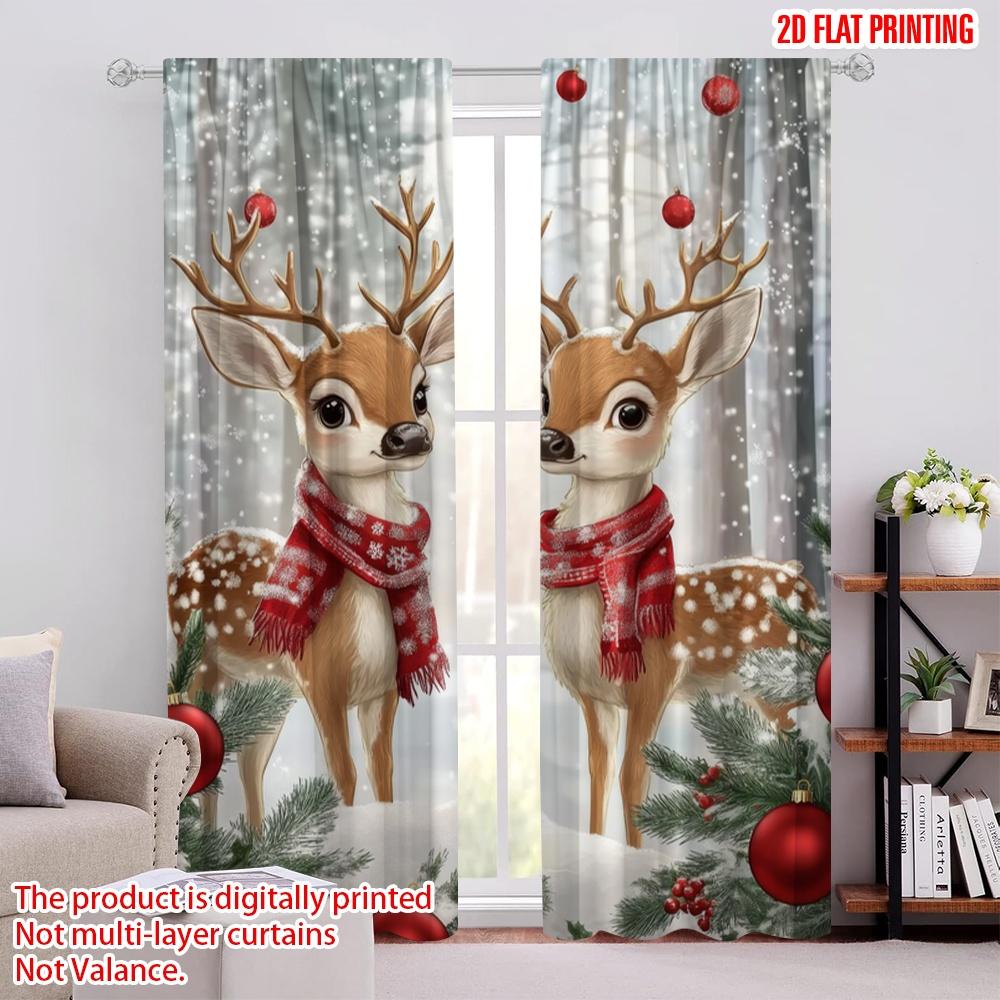 2pcs,2D Plane Printing Popular Curtain Panels Reindeer Twins Polyester Fabric (without Rod) Decorations Outdoor Ldeal for Living