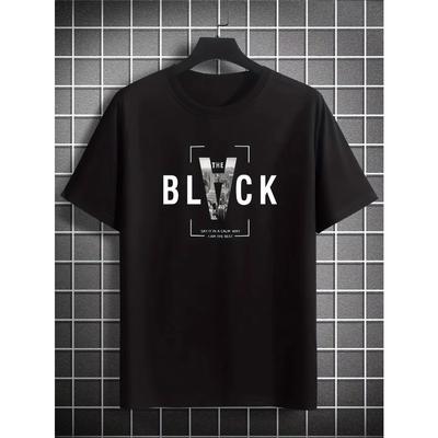 Men's Summer 100% Pure  Fashionable Casual Loose Creative Letter Printed Sports Round Neck Short Sleeved T-shirt Top