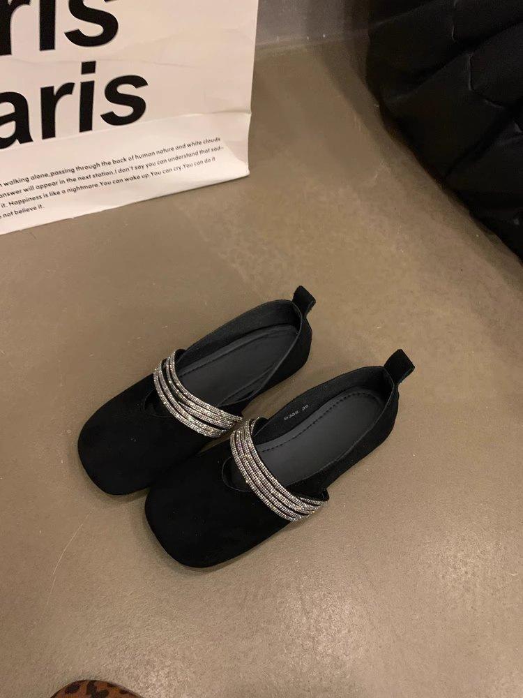 French Black Single Shoes Women's 2025 New Spring and Summer Flat-bottomed Evening Shoes Gentle Wind Ballet Shoes with Skirts Grandma Shoes