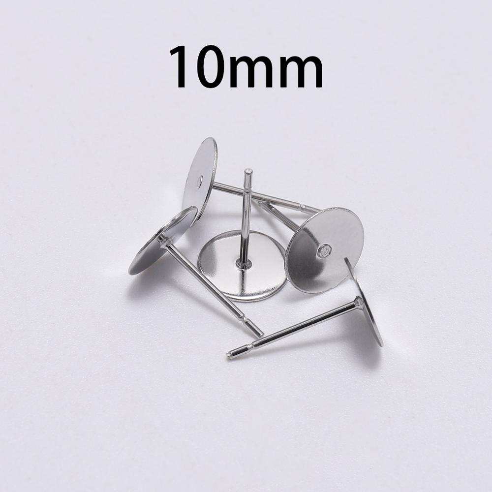 100pcs/lot 3 4 5 6 8 10 12 mm Stainless Steel Blank Earring Stud Base Cabochon Cameo Settings For DIY Jewelry Making Findings