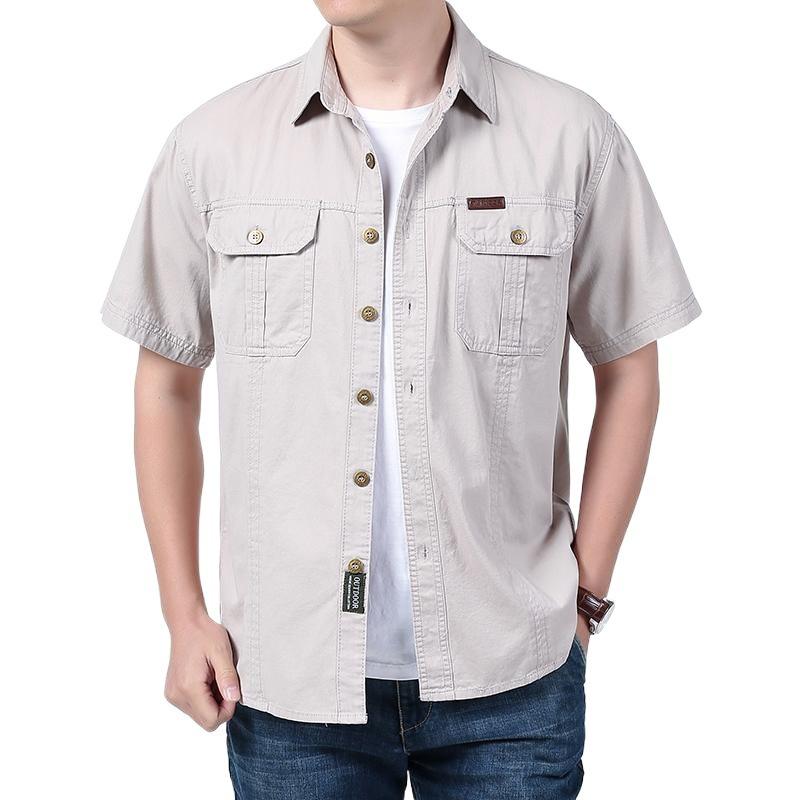 Tooling short-sleeved shirt men's summer thin, new solid color shirt trendy brand casual loose half-sleeved jacket