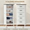 Narrow and Tall Bedroom Chest of Drawers with Wood-Effect Top Dresser for Small Spaces 45x35x106 Cm White