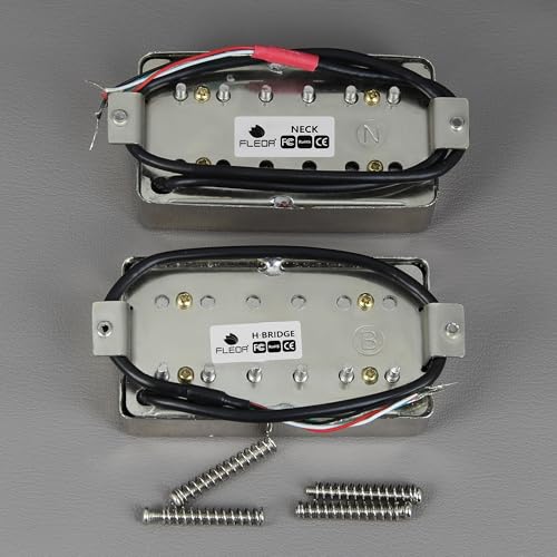 FLEOR Alnico5 Guitar Humbucker Pickup, 4-Wire Neck and Bridge Pickup Set, Chrome Fit, LP Style, Guitar Pickup Parts