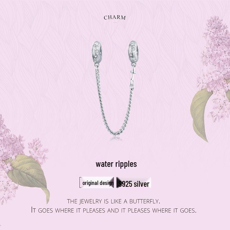 European S925 Sterling Silver Water Ripple Safety Chain Bracelet Accessory
