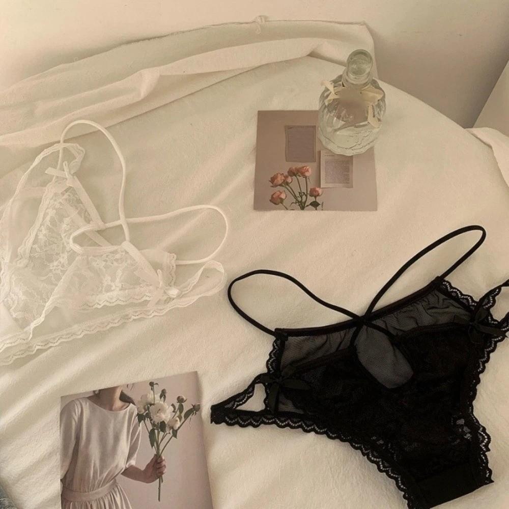 Transparent French Style Briefs Low Waist Lace Mesh Briefs Patchwork Lace Flower Panties Gifts