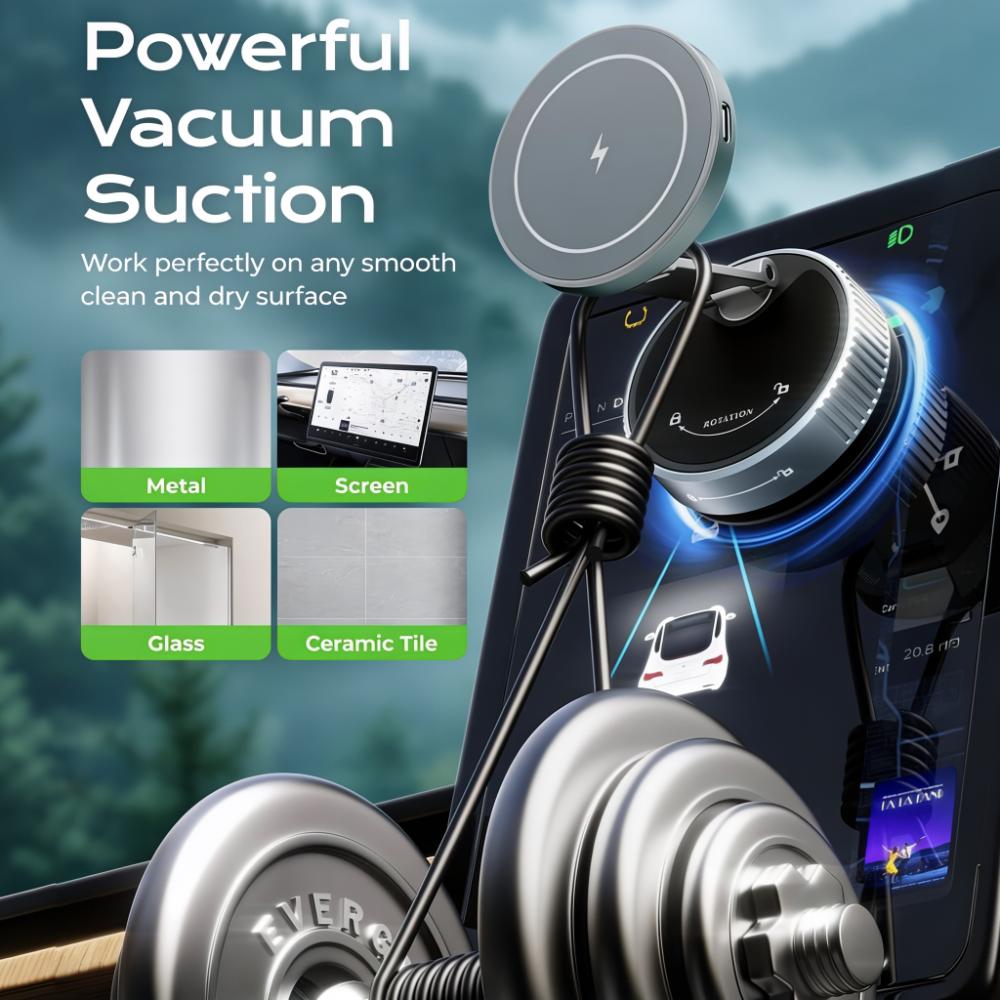 15W MagSafe Car Charger Wireless Fast Charging Magnetic Car Mount 360° Adjustable Holder for iPhone & Android