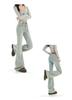 Ge Di Jie Light Blue Washed Slimming, Hip Lifting, Elastic High Waist, Micro Flared Jeans for Women