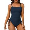 CHARMLEAKS Costumi da bagno interi a coste per donna, costumi da bagno con laccetti laterali e scollo alto, monokini imbottiti