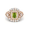 6X4MM Cushion Peridot Gemstone 925 Sterling Silver Rose Plated Solitaire Halo Women Engagement Ring