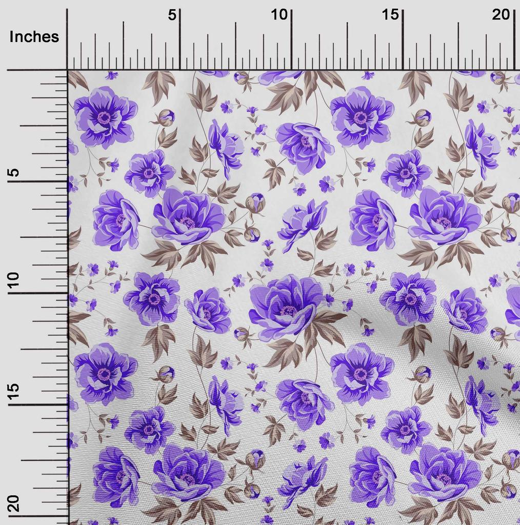 oneOone Cotton Flex Fabric Leaves & Peony Floral Print Fabric By The Yard 40 Inches