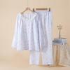 2026 Spring/Summer Women's Pajama Set 100% Cotton Gauze Lace Collar Thin Long Sleeve Sweet and Cute Home Clothes Two Piece Set