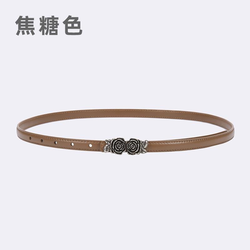 Belt Ladies Suit Jeans Decorative Belt Flower Camellia Button Head Leather Belt