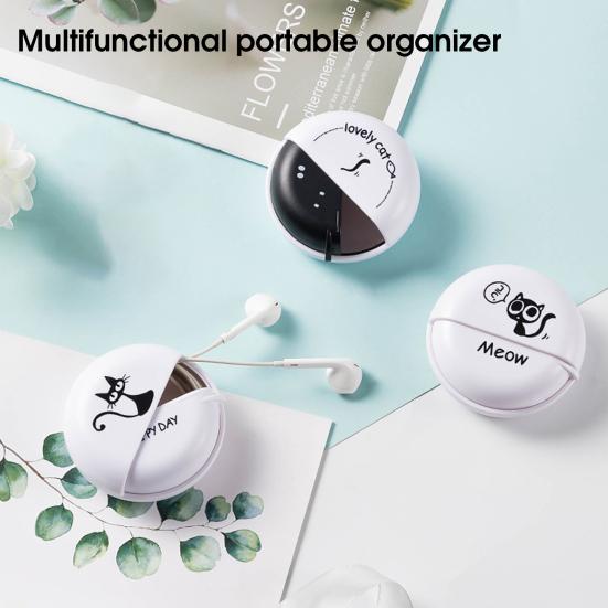 Úložná schránka na sluchátka Multifunkční mini kreslený drátěný kabel proti pádu Otočné pouzdro na přenášení Příslušenství ke sluchátkům