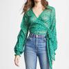 French Floral Chiffon Shirt for Women Niche Style Retro 2025 Summer Sun Protection Shirt V-neck Lace-up Green Long-Sleeved Tops