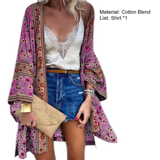 Long Sleeve Sun Protection Women Cardigan Quick Drying Summer Open Front Bohemian Floral Printed Shirt for Beach