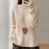 Women's 100% Mercerized Pure Wool Round Neck Pullover Sweater - Handmade Crochet Slimming Knitwear