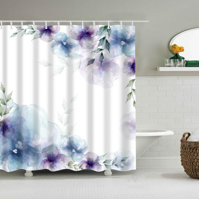 Japanese Style Cherry Blossoms Red Rose Shower Curtains Bathroom Curtain Frabic Waterproof Polyester Bathroom Curtain with Hooks