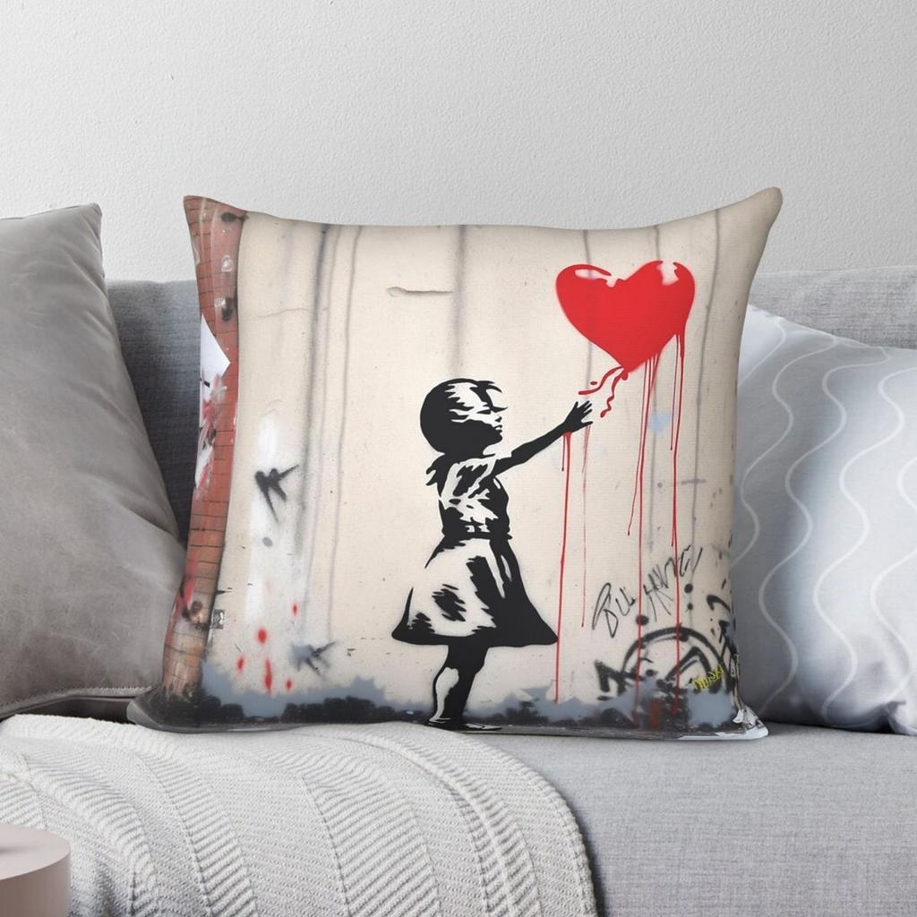 Banksy Girl With Balloon Square Pillowcase Polyester Linen Velvet Creative Zip Decorative Pillow Case Room Cushion Cover
