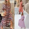 Bohemian Lantern Sleeve Long Print Dress with Large Hem for Women
