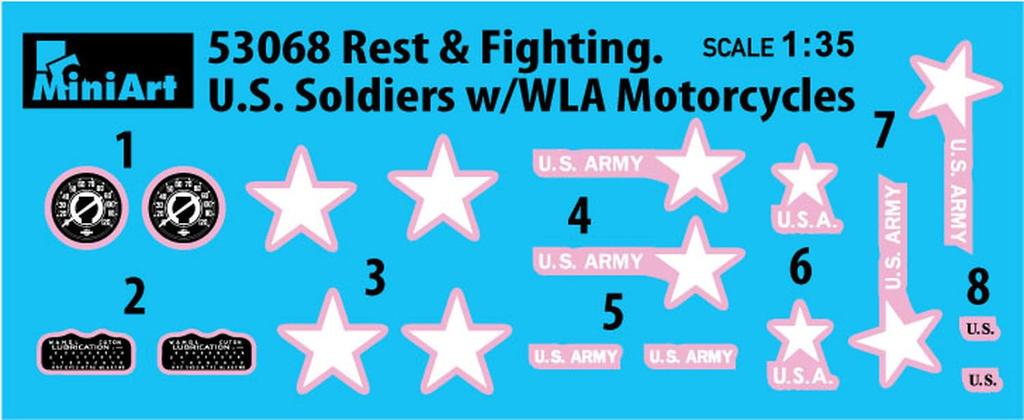 Miniart WLA Motorcycle and American Soldier Rest and Combat Plastic Model MA53068 1/35 (Person)