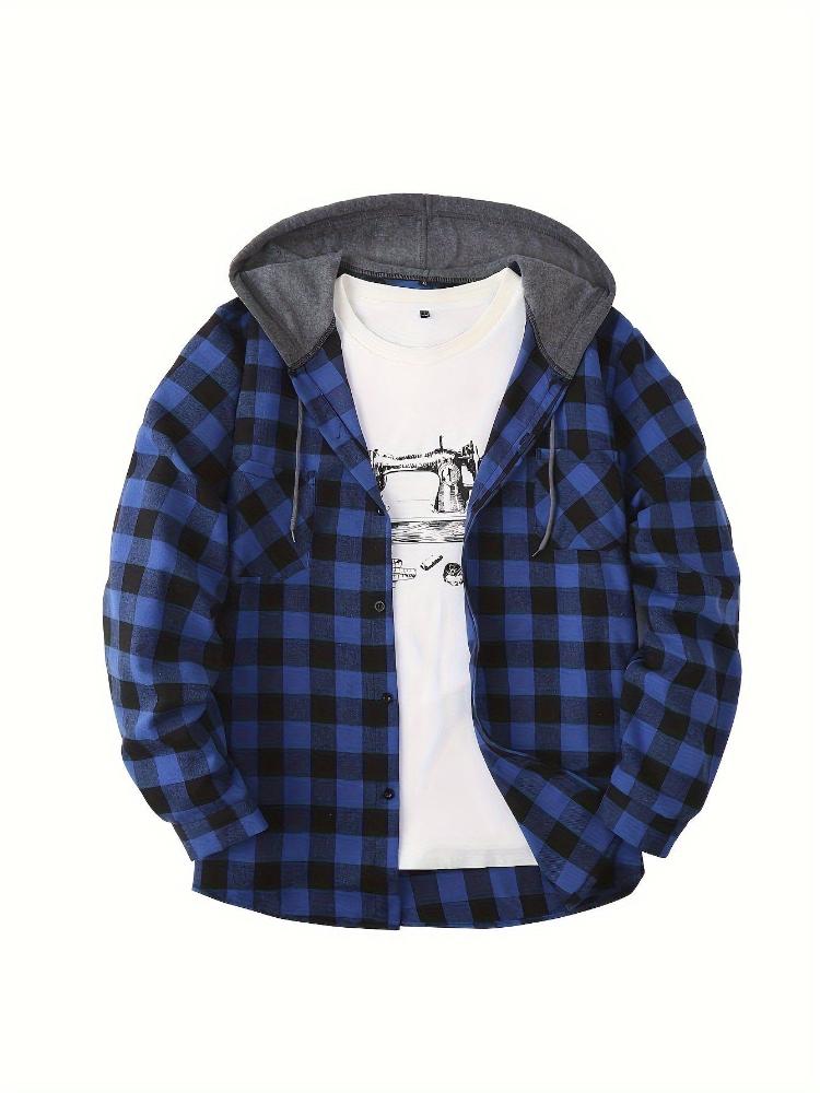 Mode Streetwear Homme Sweat à Capuche à Carreaux Vêtements de Sport Flanelle Sweat à Capuche Chemise Décontractée
