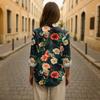 Women's Casual Spring And Summer Loose Printed Casual Sleeved Lapel Pullover Shirt