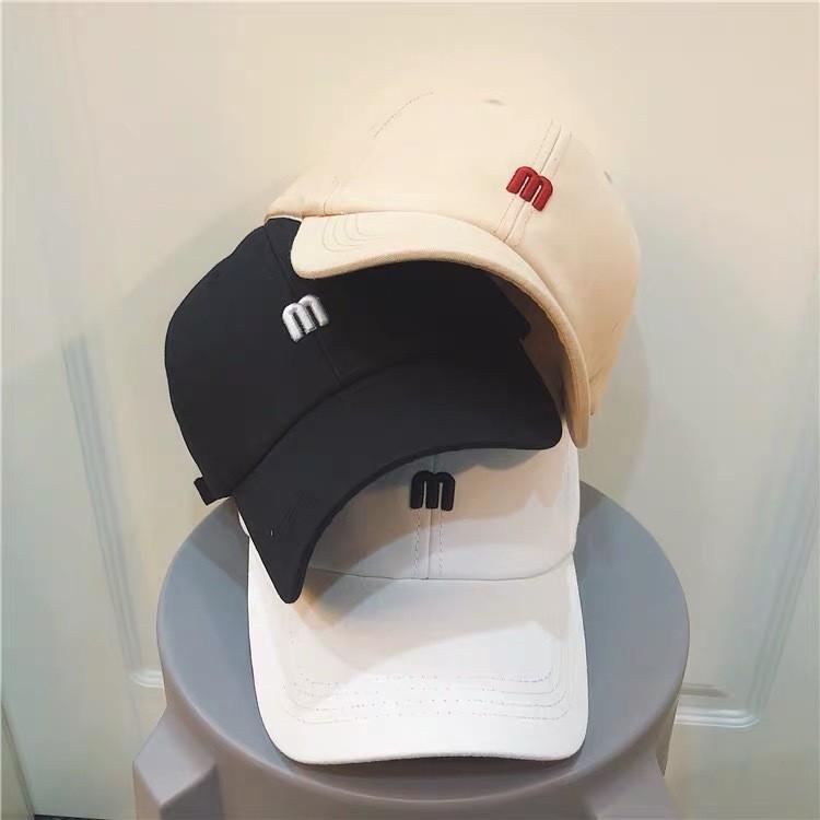 Trendy M Beige Letter Soft Brim Baseball Hat For Women Sunshield Summer