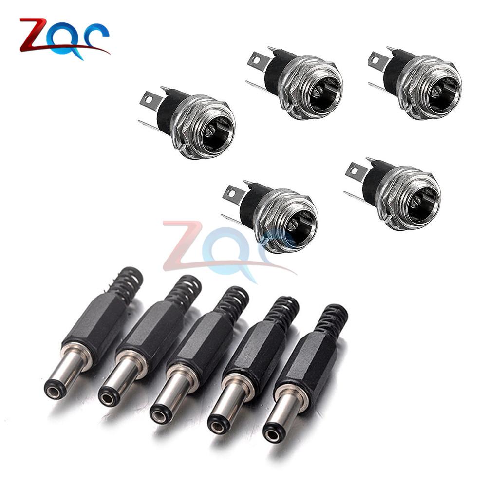 10PCS DC Power Connector Pin 2.1x5.5mm Female Plug Jack + Male Plug Jack Socket Adapter