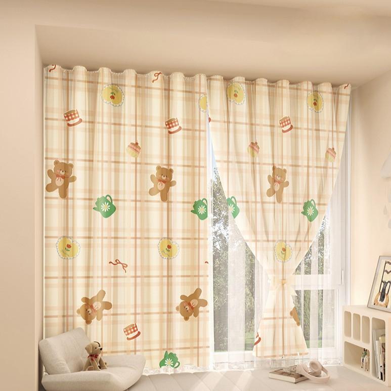 Printed Curtains with Magic Tape, Cartoon Fabric Door Curtains, Partition Curtains, Toilet and Bedroom No-Drill Curtains