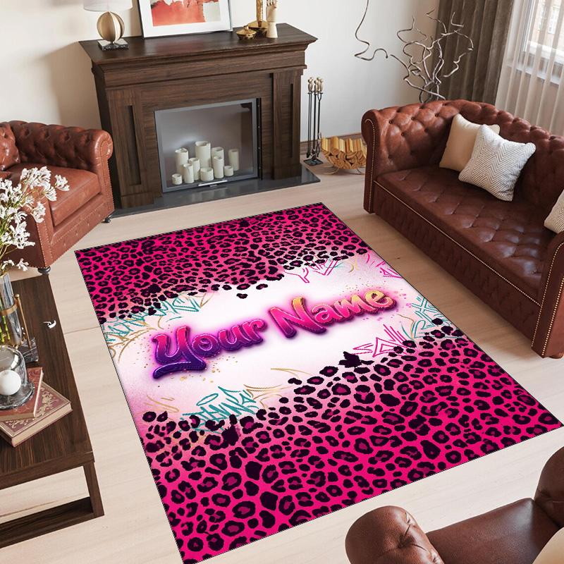 Lion Tiger Theme Crystal Velvet Rug Personalized Custom Name Text Soft Floor Mat Home Decor