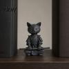 Bay Window Cat Statue 3D Printed Knight Figurine, Meditating Desk Decor with Zen Warrior Pose, Figure for Display Minimalist Frosted Animal Sculpture