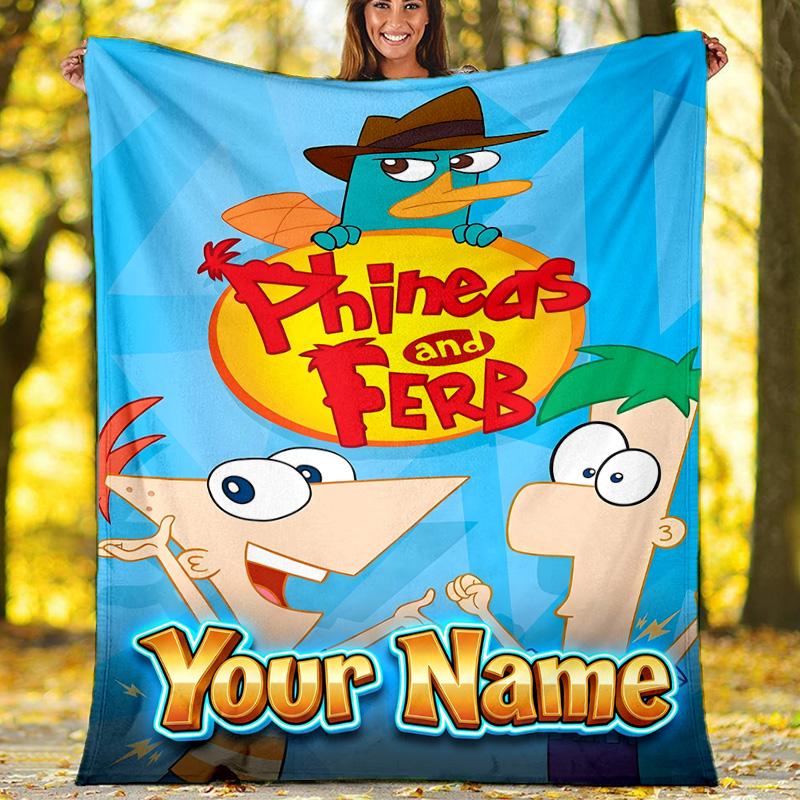 Customizable Phineas and Ferb Throw Blanket – Personalized Name, All-Season Cozy Snug Blanket, Machine Washable, Personalized Blanket
