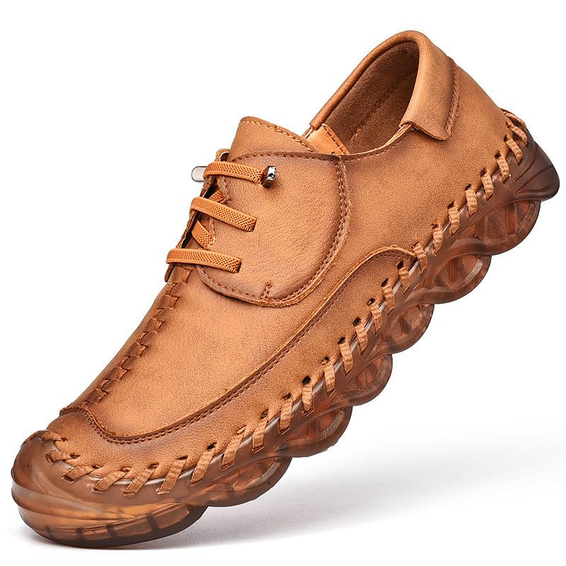 Large Size Men's Casual Single Shoes British Retro Fashion Outdoor Soft Surface Hand-sewn Leather Shoes Foreign Trade