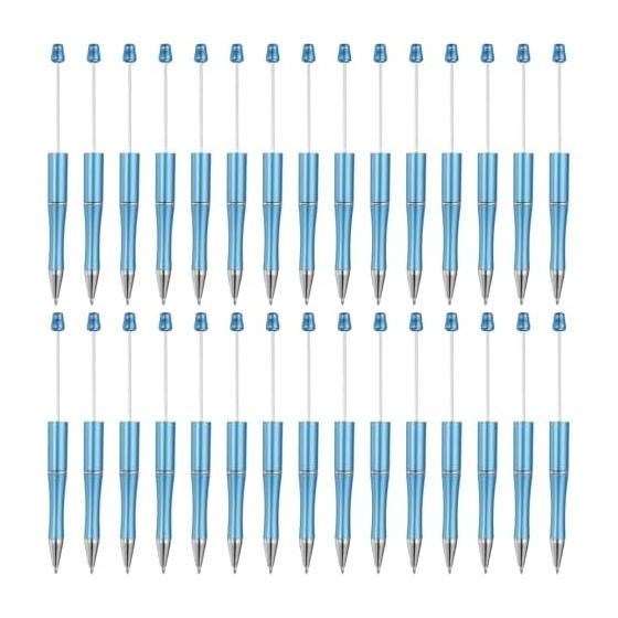 YOKIVE 30-Pack Bead Pens with Plastic Beads, Ballpoint Pens for Women Men Gifts, DIY Crafts, Decorations, Office Supplies (Dark Blue), Versatile for